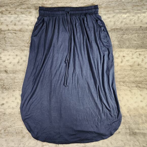 Sozy Camila Modern Navy Blue Chic Soft Modal Midi Skirt with Pockets Size S - Picture 2 of 6